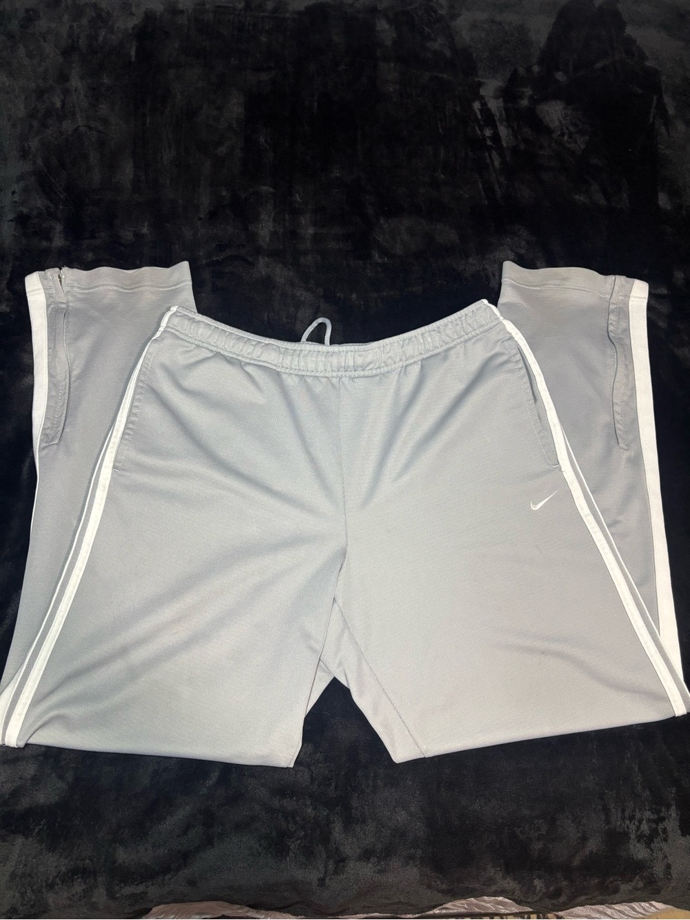 Nike Basketball Track Pants Men's Large Gray White Stripe Open Hem Vintage Loose